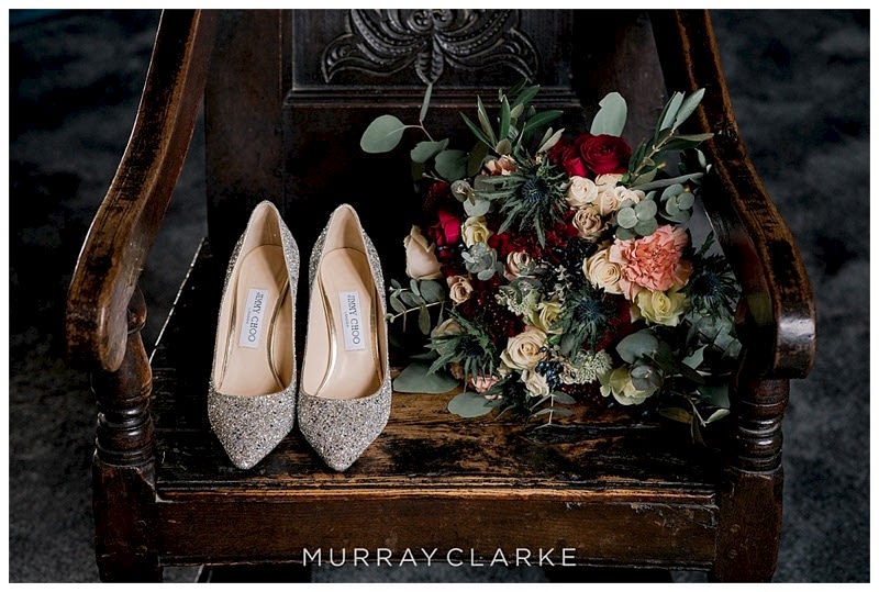 burgundy & gold wedding, bridal bouquet with ivory cream pink and burgundy and blue thistles.
