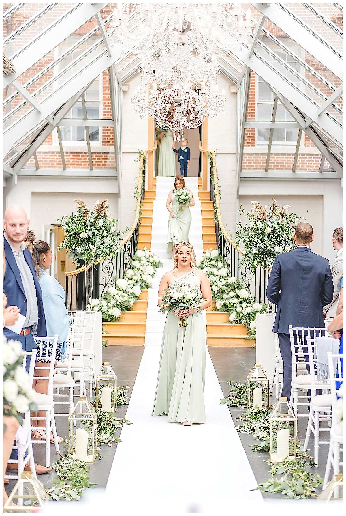botleys mansion eucalyptus wedding, wedding aisle, wedding stairs. Botleys mansion florist