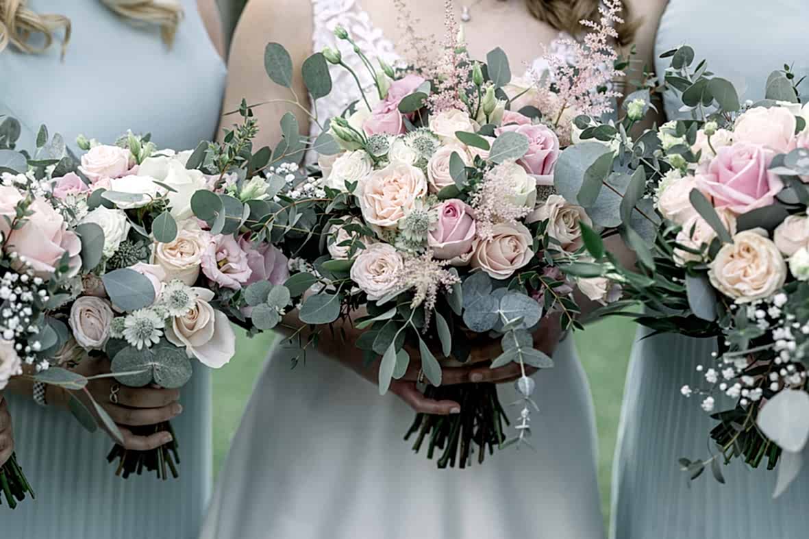 ivory white pale blush dusty pink and eucalyptus wedding at Pembroke lodge