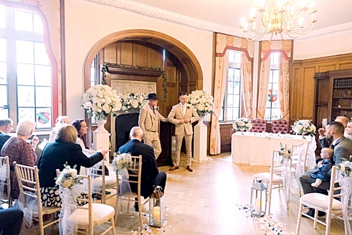 pennyhill park winter wedding flowers, wedding florist at pennyhill park, ceremony wedding flowers at winter wedding ceremony at pennyhill park